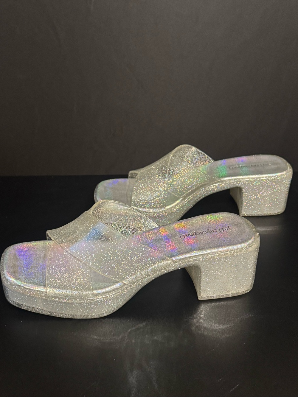 Jeffrey Campbell Bumblegum Platform Iridescent Slide Sandal - Silver